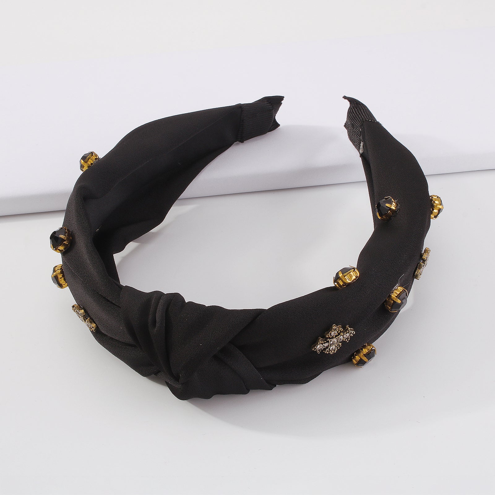 Large Black Rhinestone Classic Topknot Headband medyjewelry