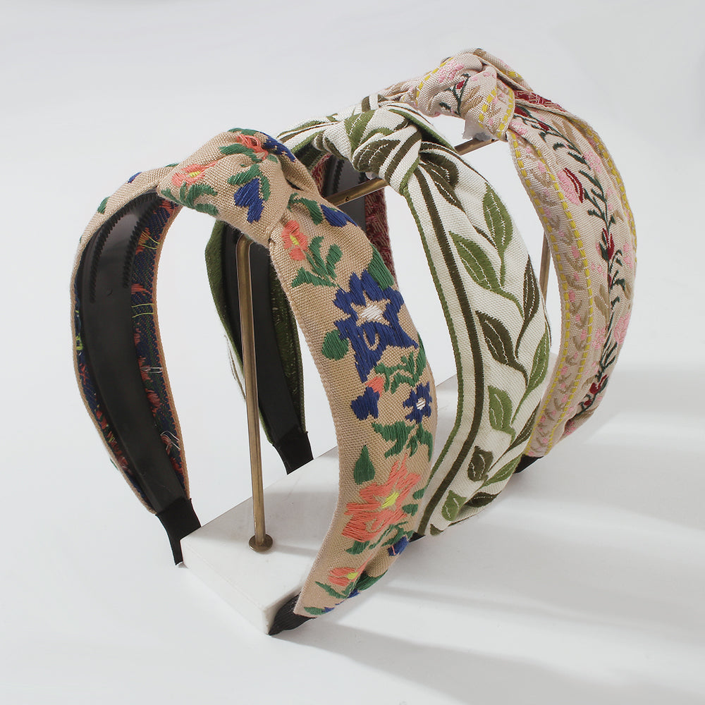 Ethnic Embroidery Flower/Leaf Cross Headband medyjewelry