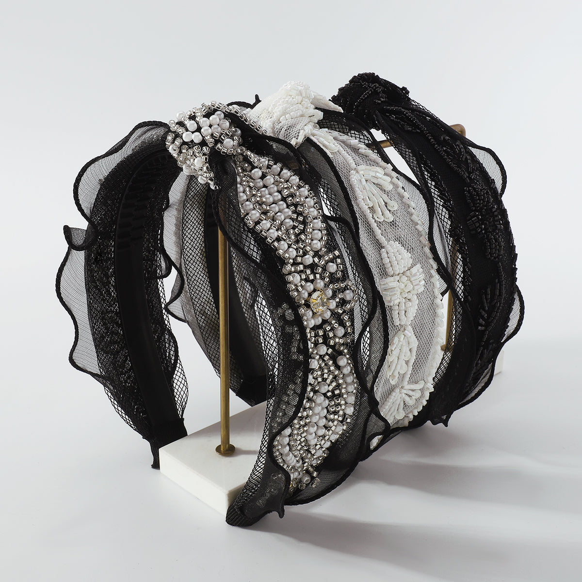 Vintage Black Lace Beads Knotted Headband medyjewelry