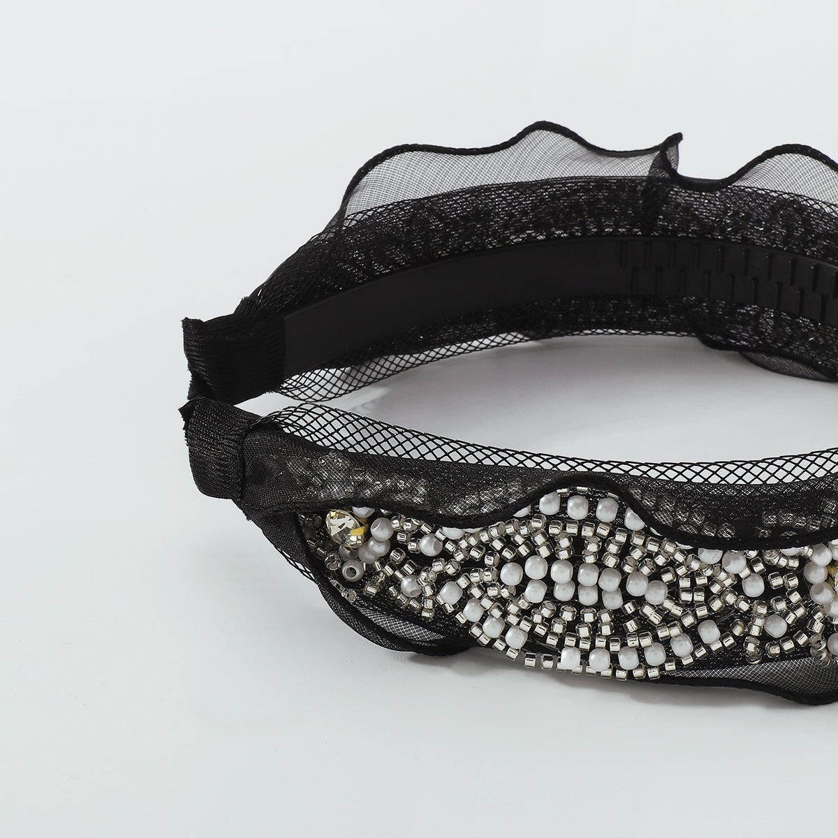Vintage Black Lace Beads Knotted Headband medyjewelry