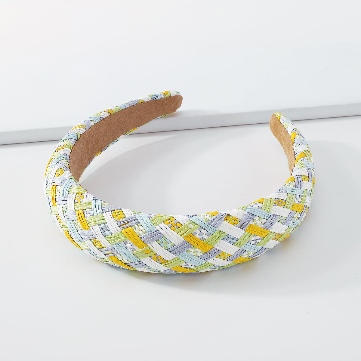 Summer Plaid Raffia Mixed Color Braided Headband medyjewelry