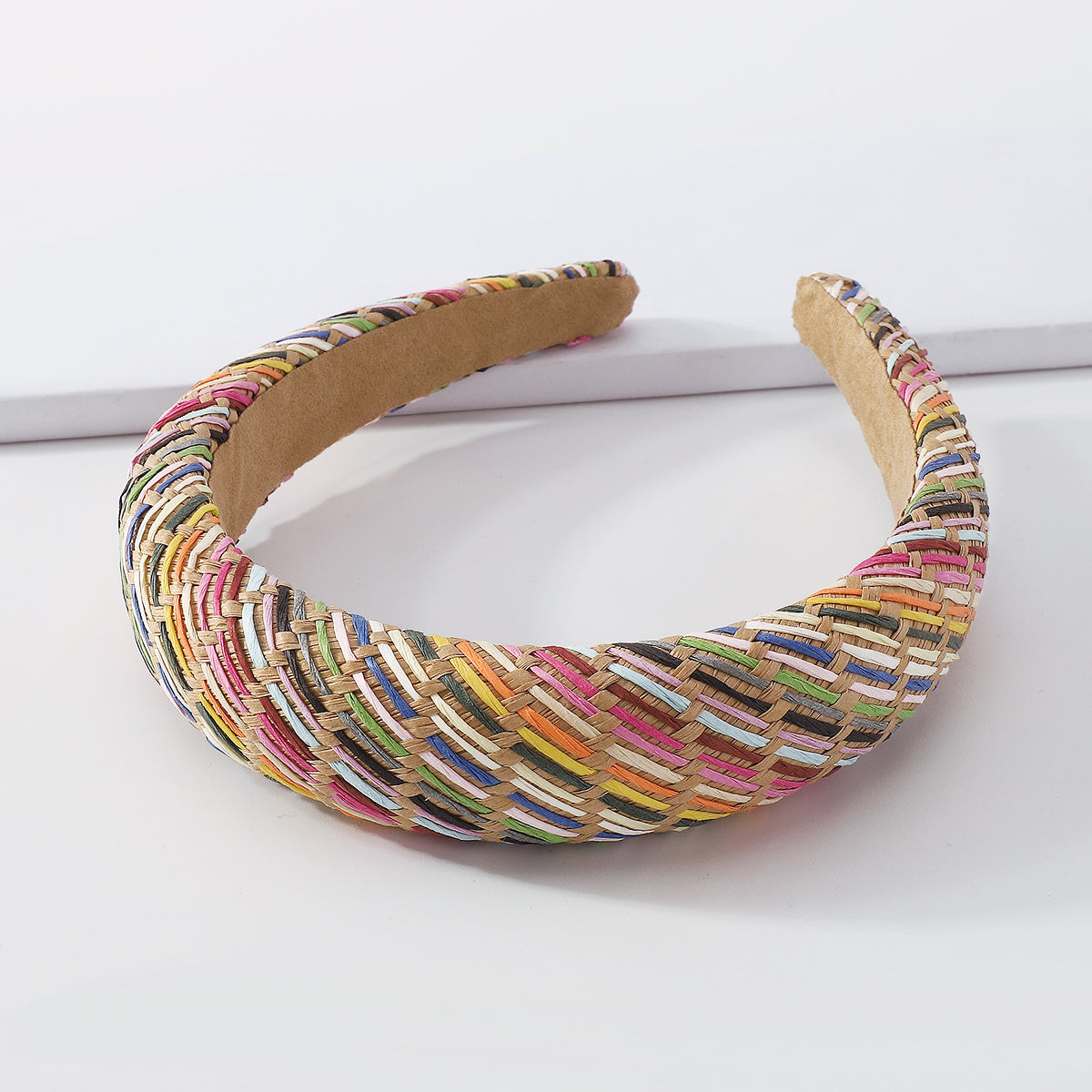 Summer Plaid Raffia Mixed Color Braided Headband medyjewelry