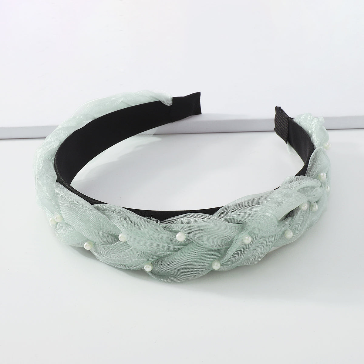 Faux Pearls Chiffon Braided Headband medyjewelry