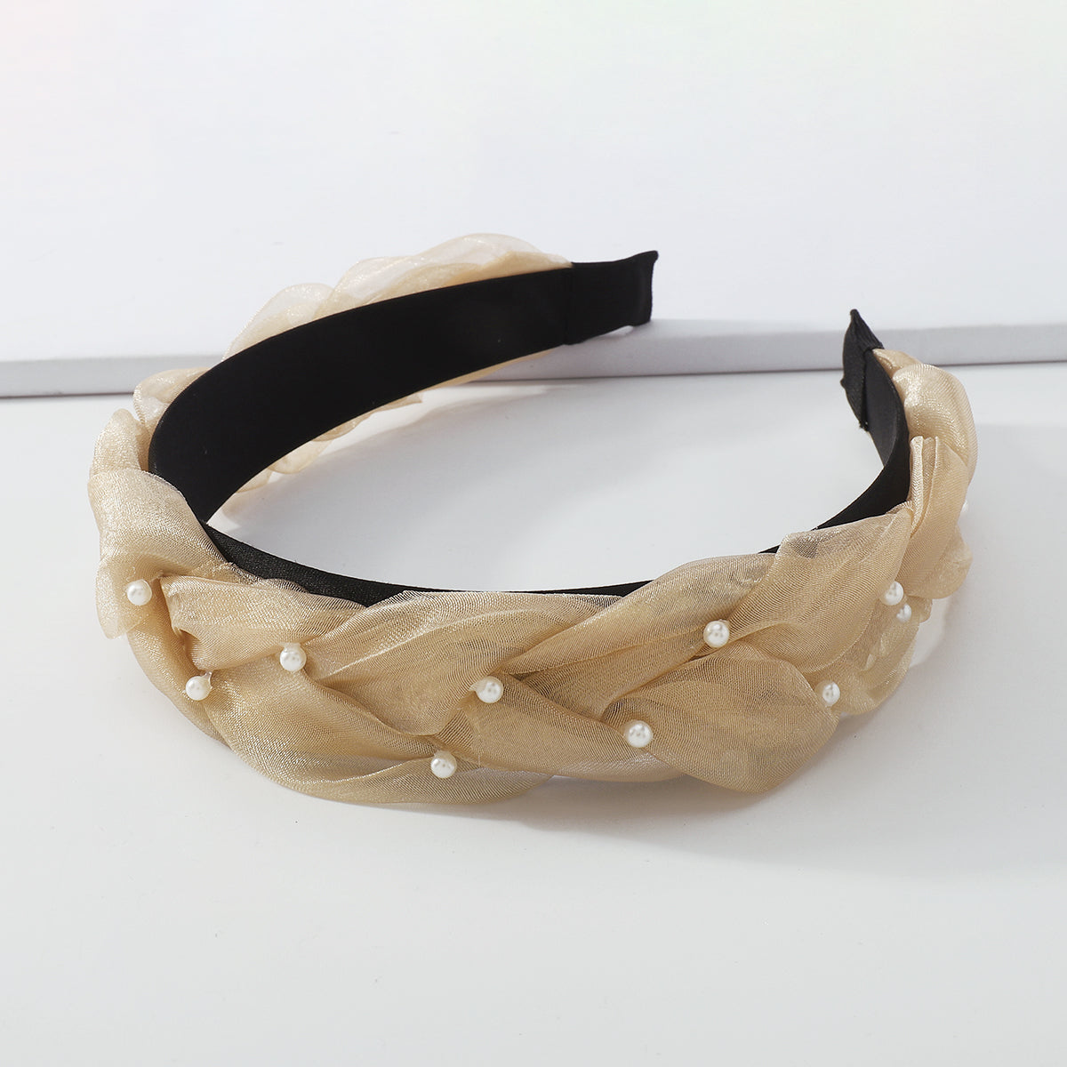 Faux Pearls Chiffon Braided Headband medyjewelry