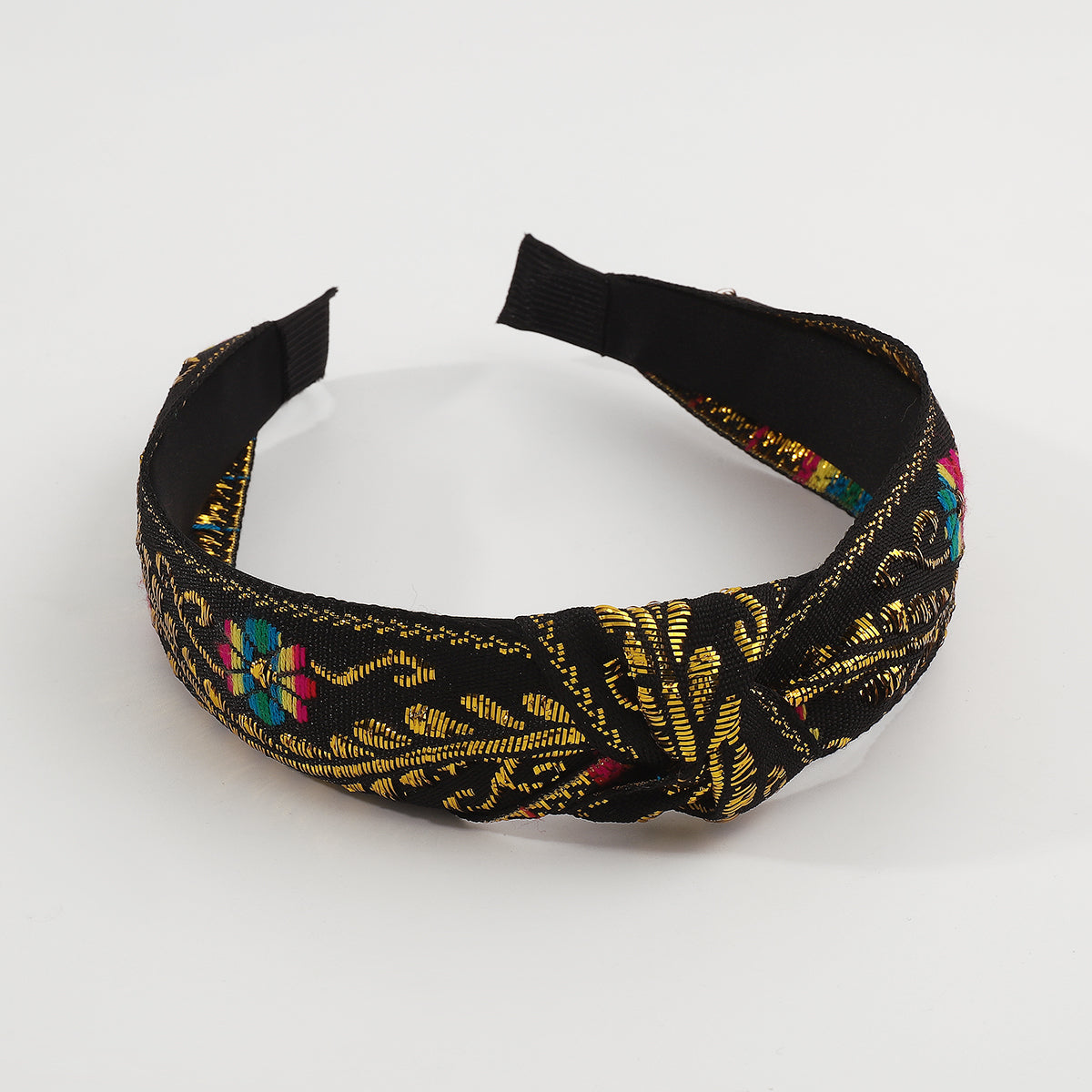 Ethnic Gold Embroidery Floral Knotted Headband medyjewelry