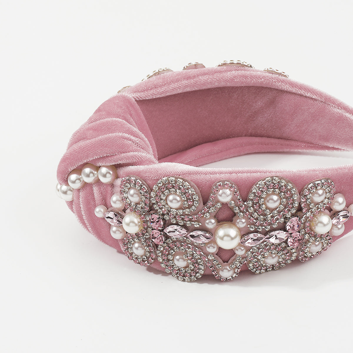 Baroque Big Pearl Crystal Velvet TopKnot Headband medyjewelry
