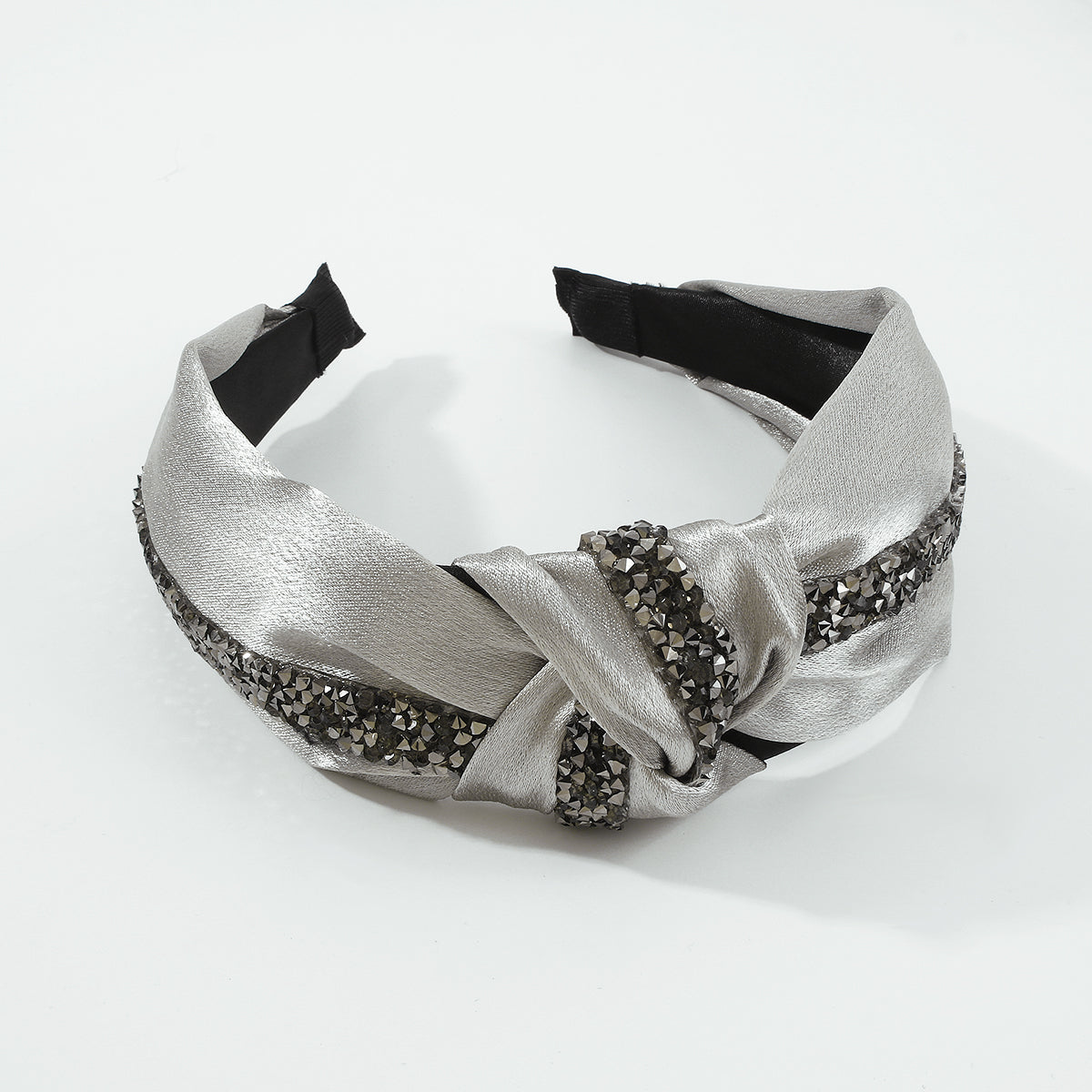 Satin Fabric Gray Color Cross Knotted Hairband medyjewelry