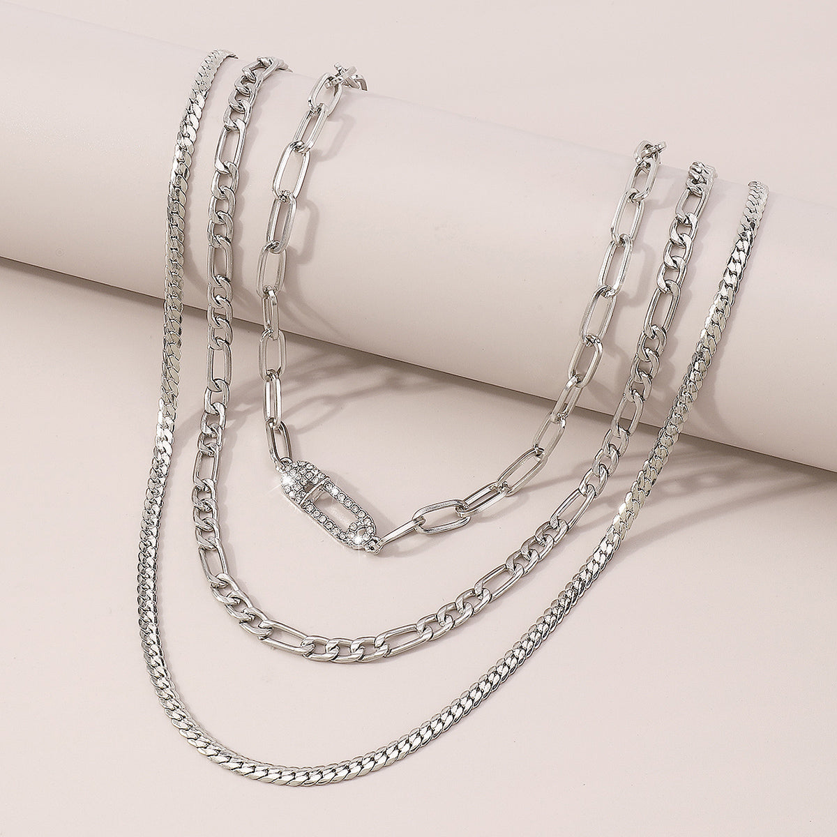 Layered Rhinestone Safety Pin Chain Necklaces medyjewelry
