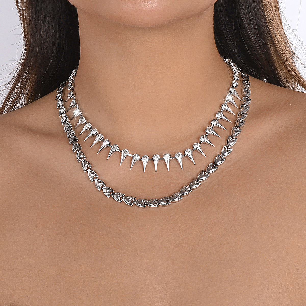 Spike Rivet Rhinestone Choker Necklace medyjewelry