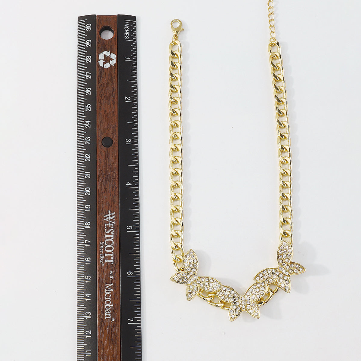 Cuban Link Chain Rhinestone Butterfly Necklace medyjewelry