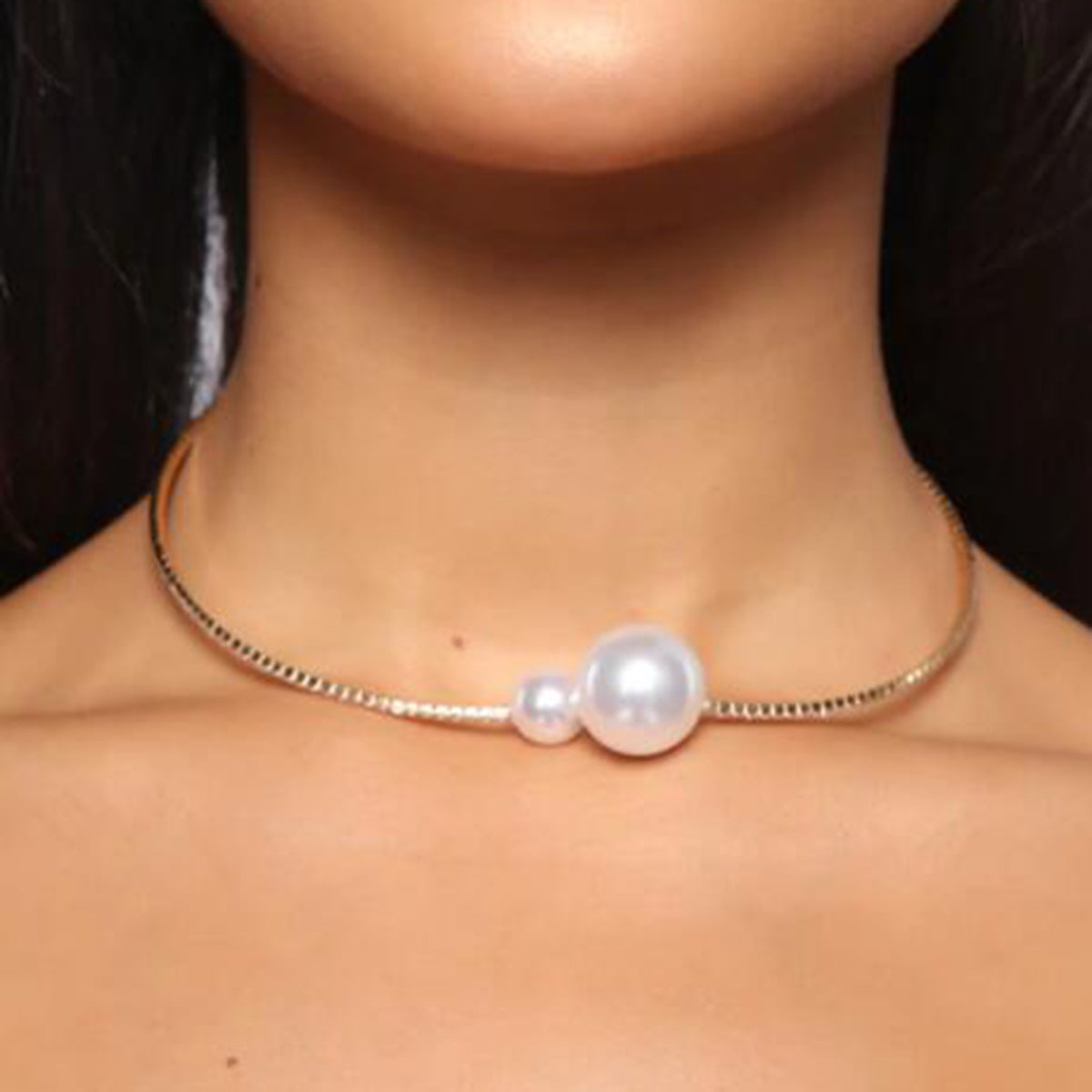 Elegant Big Pearls Open Claw Chain Collar Necklace medyjewelry
