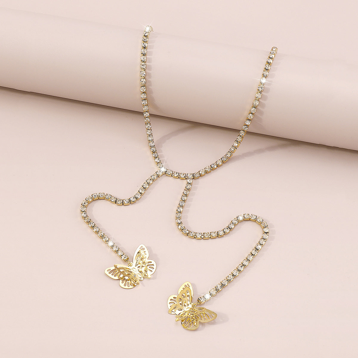 Double Long Pendant Butterfly Tennis Necklace medyjewelry