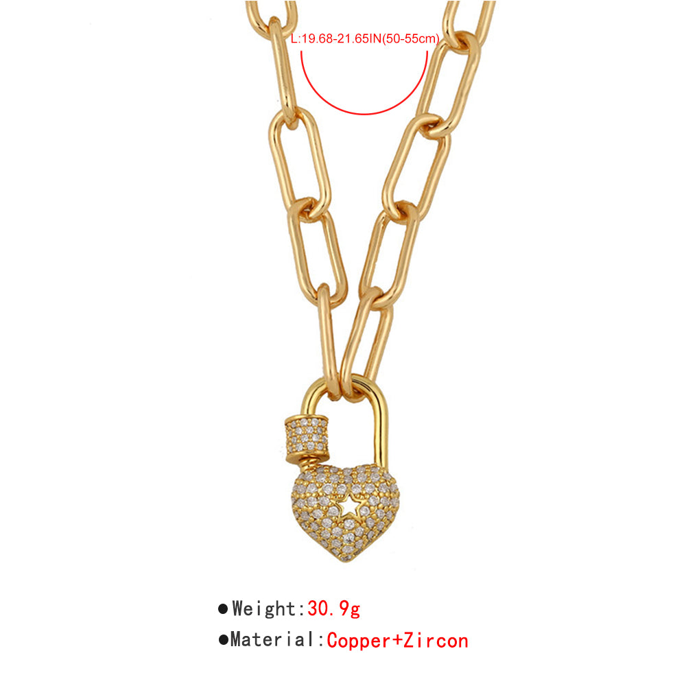 18K Gold Plated Copper CZ Heart & Padlock Necklace medyjewelry