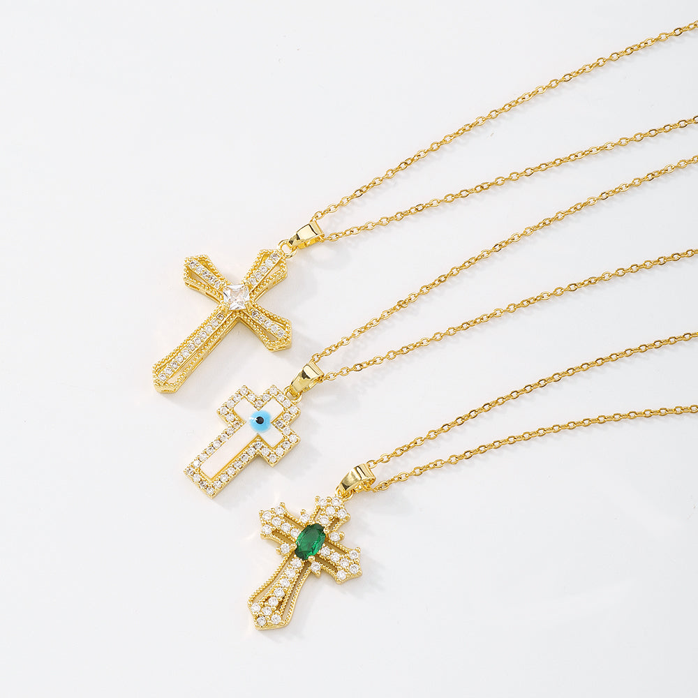 18K Gold Plated Copper Cross Pendant Necklace medyjewelry