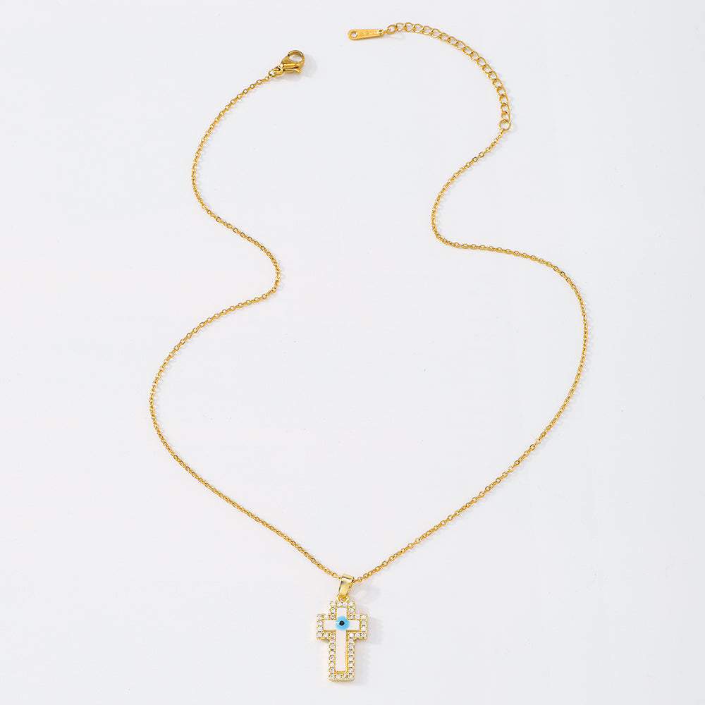 18K Gold Plated Copper Cross Pendant Necklace medyjewelry