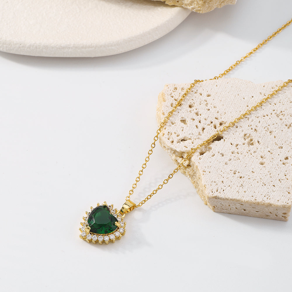 18K Gold Plated Copper Geometric Green CZ Necklace medyjewelry