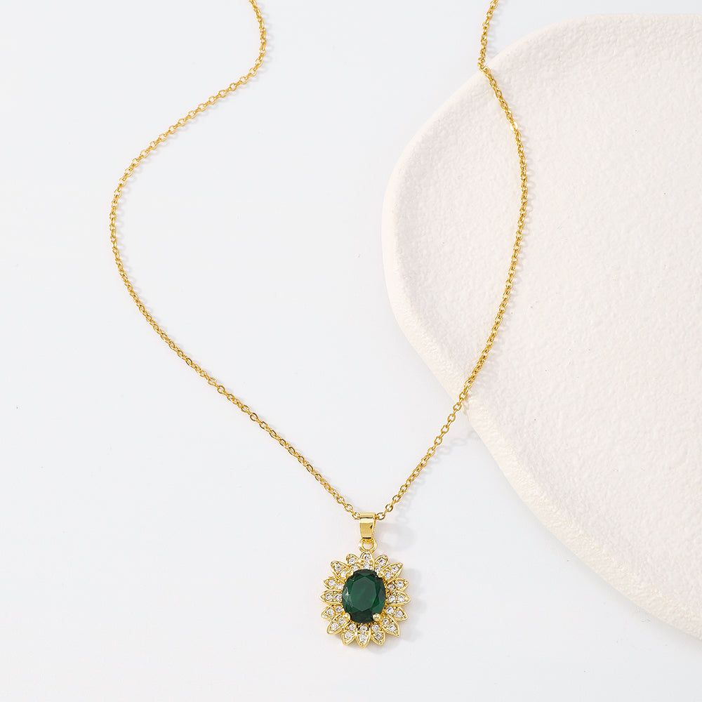 18K Gold Plated Copper Geometric Green CZ Necklace medyjewelry